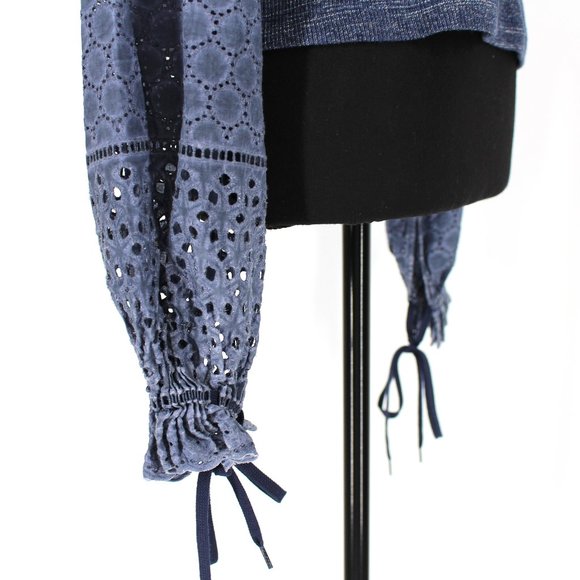 See by Chloé Eyelet Balloon Sleeve Ribbed Blue Sweater Knit Indigo Blue Cotton S - Picture 3 of 9